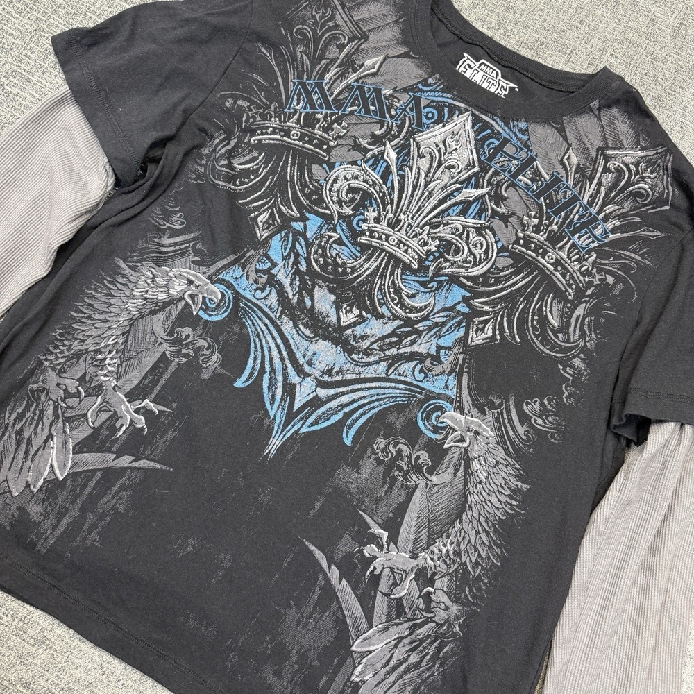 MMA Elite Graphic T Shirt Mens 2XL Layered Long Sleeve Black Affliction Eagle